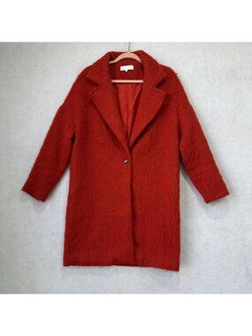 Scalpers Coat Womens Small Red Fuzzy Wool Blend Single Button Lined 3/4 Sleeve